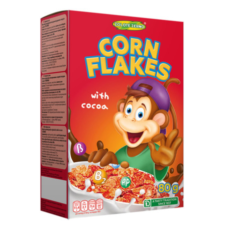 ZZ Kukuřičné vločky v cukrové poleve s kakaem "Lakomka", 80g/21ks