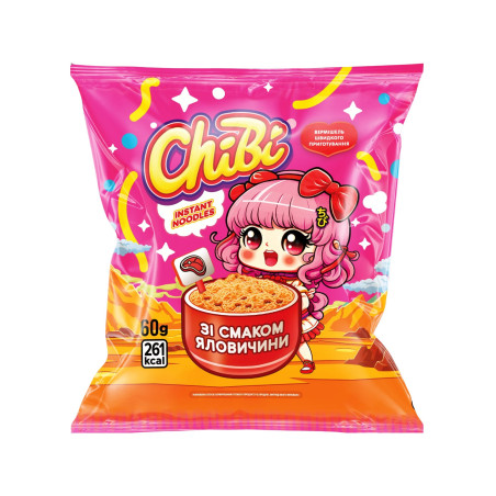 ChiBi Instantní nudle hovezi, 60g/60ks