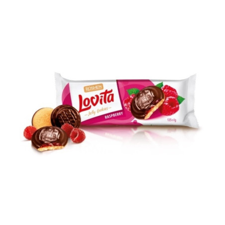 Roshen Sušenky "Lovita Jelly cookies" s malinovou náplní, 135g/21ks